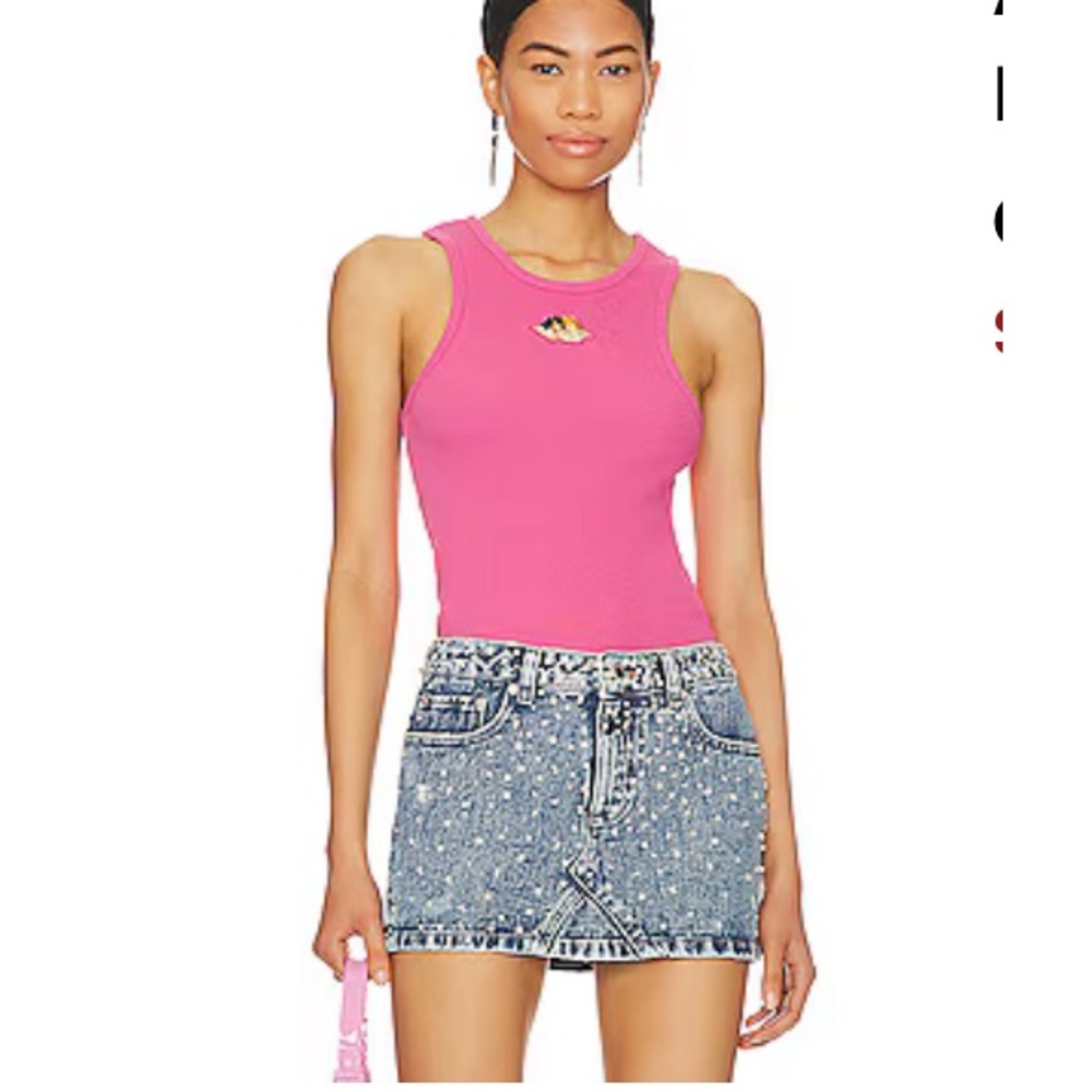 Fiorucci Hot Pink Ribbed Tank Top with Small Chest Patch